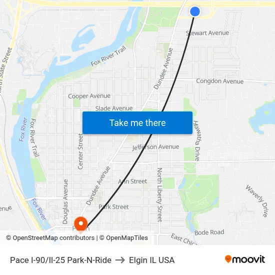 Pace I-90/Il-25 Park-N-Ride to Elgin IL USA map