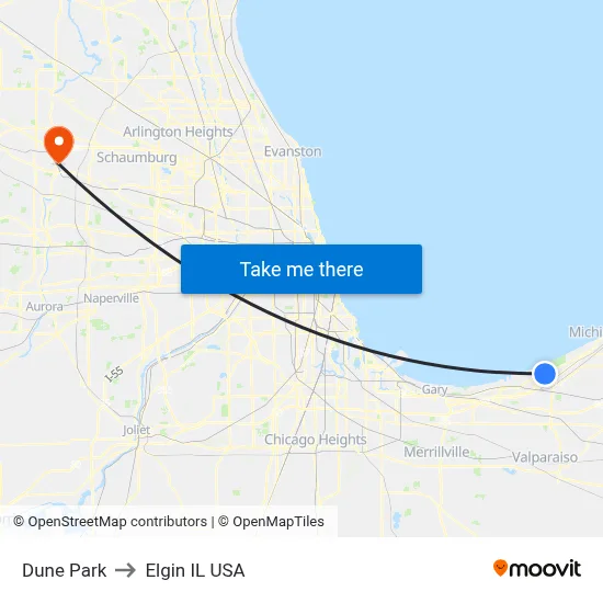 Dune Park to Elgin IL USA map