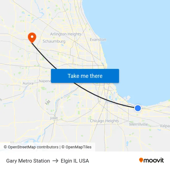 Gary Metro Station to Elgin IL USA map