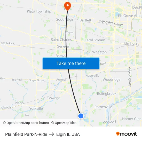 Plainfield Park-N-Ride to Elgin IL USA map
