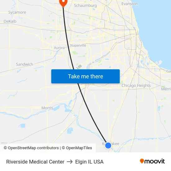 Riverside Medical Center to Elgin IL USA map