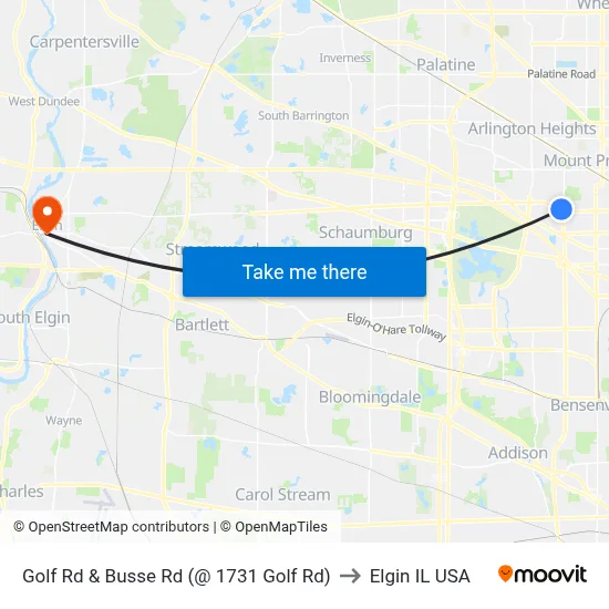Golf Rd & Busse Rd (@ 1731 Golf Rd) to Elgin IL USA map