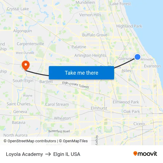 Loyola Academy to Elgin IL USA map