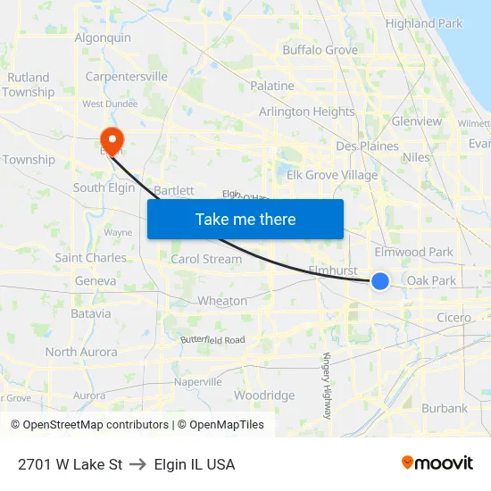 2701 W Lake St to Elgin IL USA map