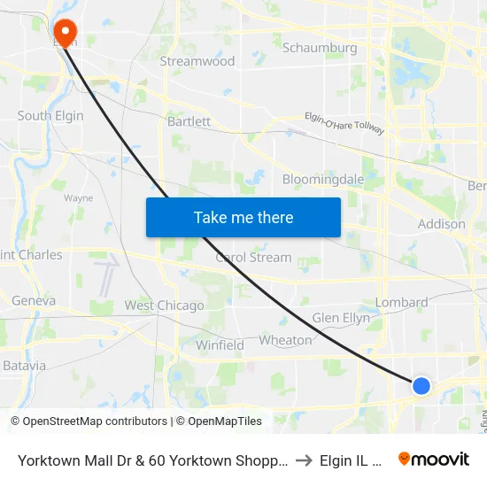 Yorktown Mall Dr & 60 Yorktown Shopping Ctr to Elgin IL USA map