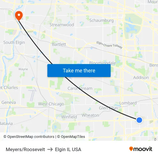 Meyers/Roosevelt to Elgin IL USA map
