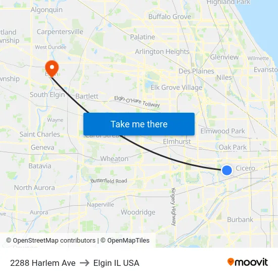 2288 Harlem Ave to Elgin IL USA map