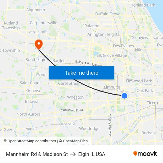 Mannheim Rd & Madison St to Elgin IL USA map