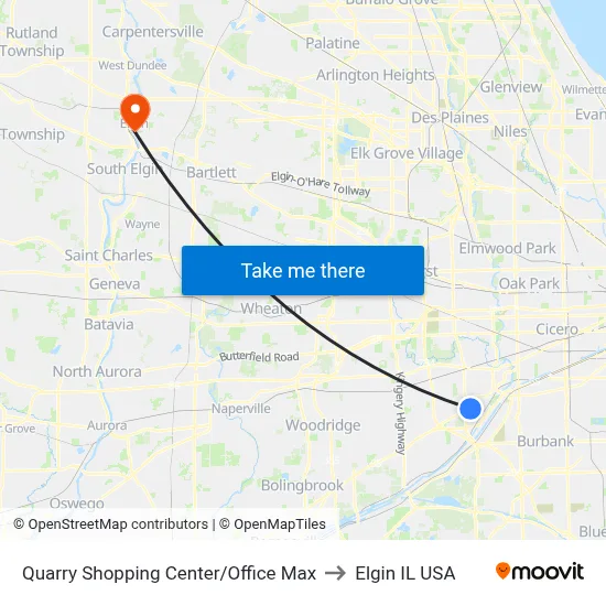 Quarry Shopping Center/Office Max to Elgin IL USA map