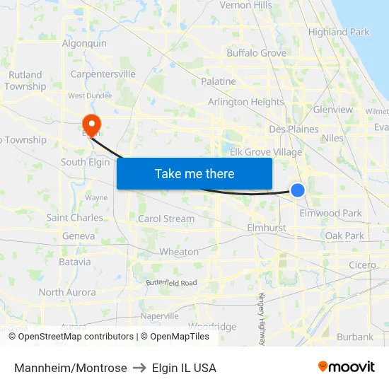 Mannheim/Montrose to Elgin IL USA map