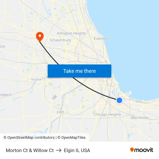 Morton Ct & Willow Ct to Elgin IL USA map