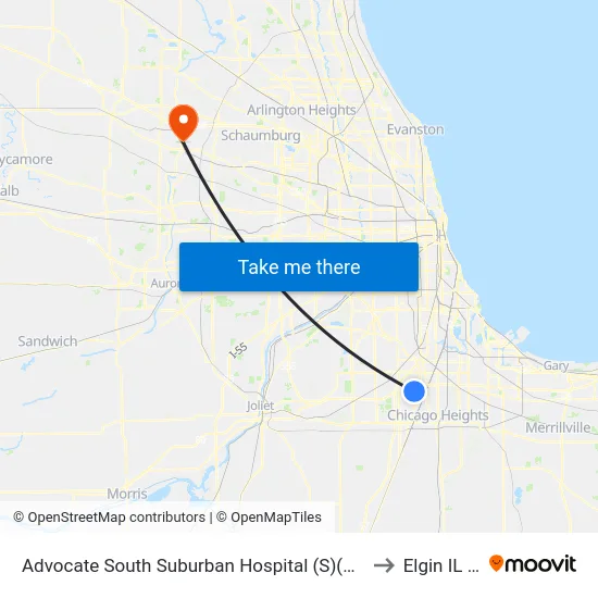 Advocate South Suburban Hospital (S)(17800 Kedzie) to Elgin IL USA map