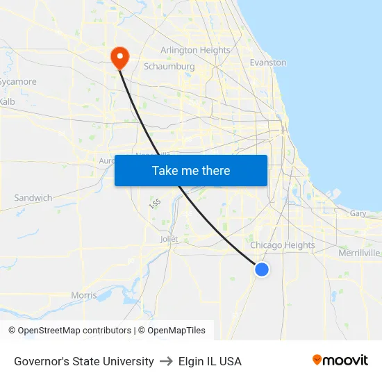 Governor's State University to Elgin IL USA map