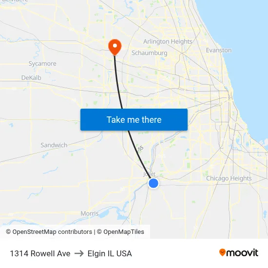 1314 Rowell Ave to Elgin IL USA map