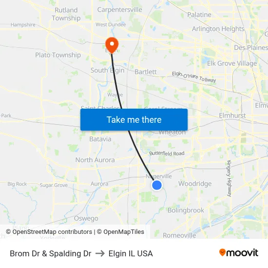 Brom Dr & Spalding Dr to Elgin IL USA map