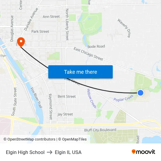 Elgin High School to Elgin IL USA map
