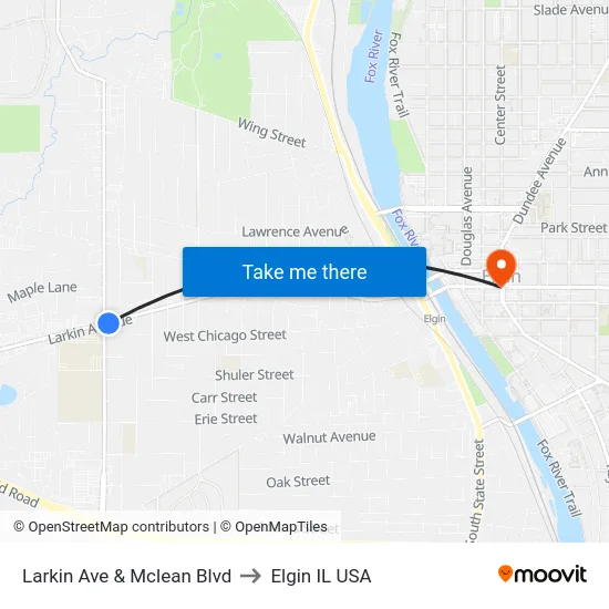 Larkin Ave & Mclean Blvd to Elgin IL USA map