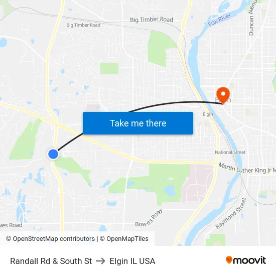 Randall Rd & South St to Elgin IL USA map