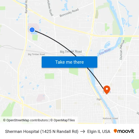 Sherman Hospital (1425 N Randall Rd) to Elgin IL USA map