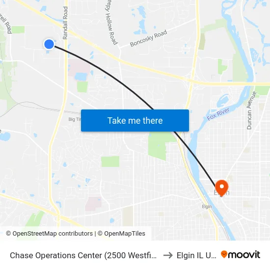 Chase Operations Center (2500 Westfield Dr) to Elgin IL USA map