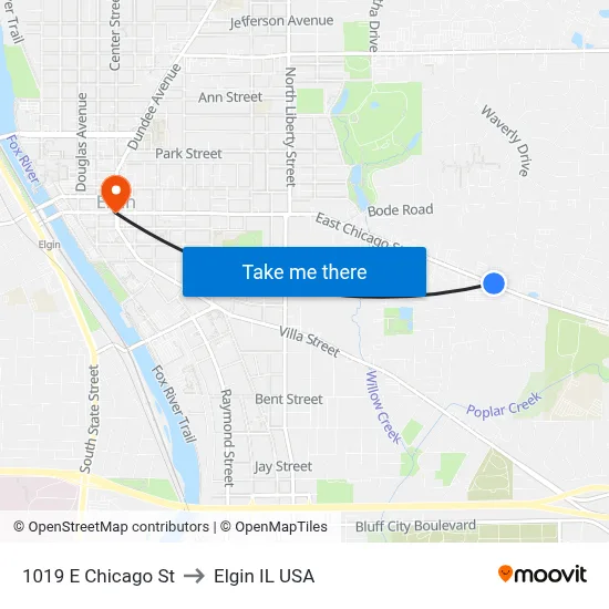 1019 E Chicago St to Elgin IL USA map