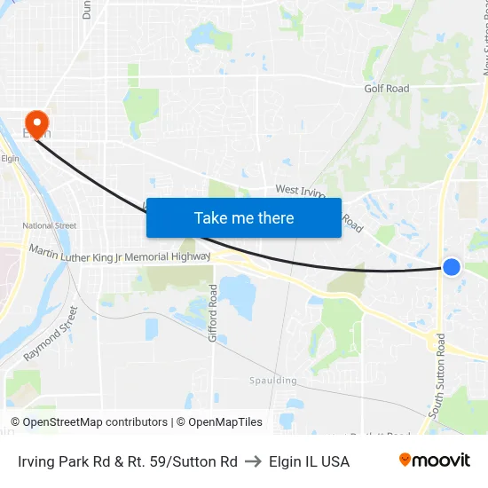 Irving Park Rd & Rt. 59/Sutton Rd to Elgin IL USA map