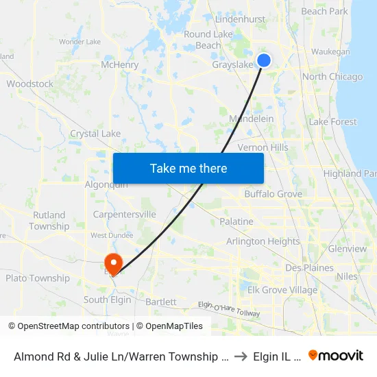 Almond Rd & Julie Ln/Warren Township High School to Elgin IL USA map