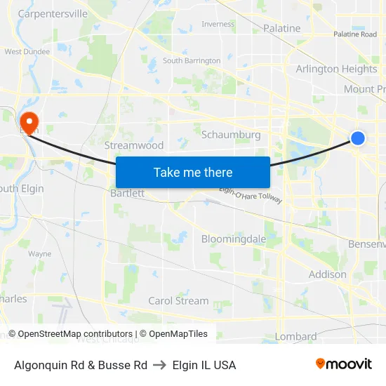Algonquin Rd & Busse Rd to Elgin IL USA map