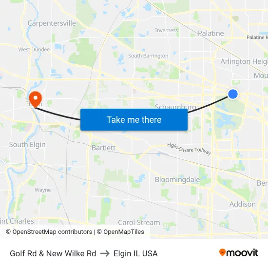 Golf Rd & New Wilke Rd to Elgin IL USA map