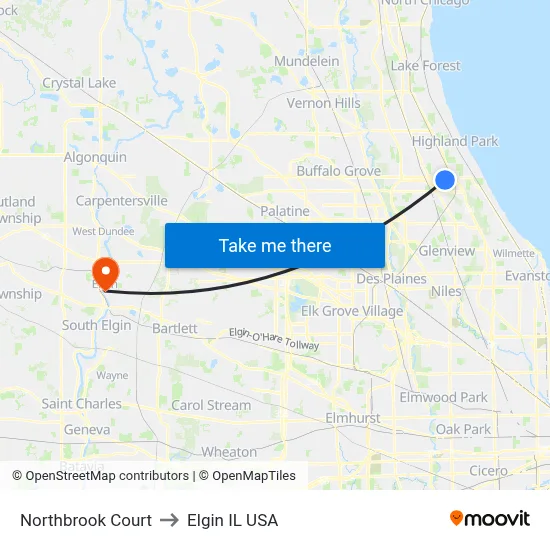 Northbrook Court to Elgin IL USA map