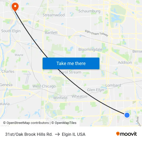 31st/Oak Brook Hills Rd. to Elgin IL USA map