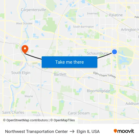 Northwest Transportation Center to Elgin IL USA map