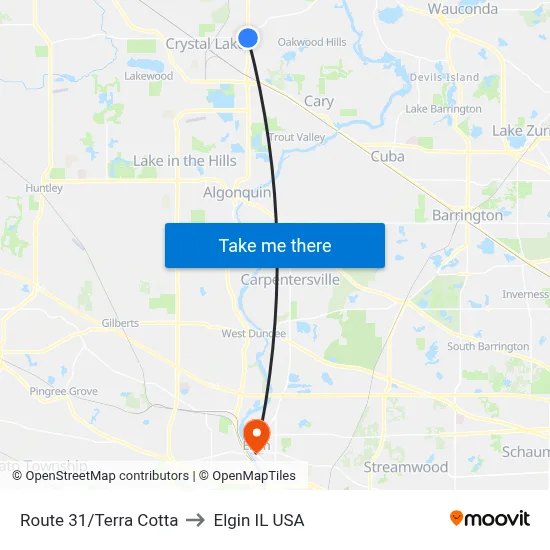 Route 31/Terra Cotta to Elgin IL USA map