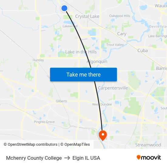 Mchenry County College to Elgin IL USA map