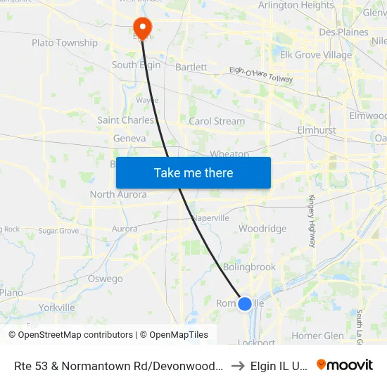 Rte 53 & Normantown Rd/Devonwood Ave to Elgin IL USA map