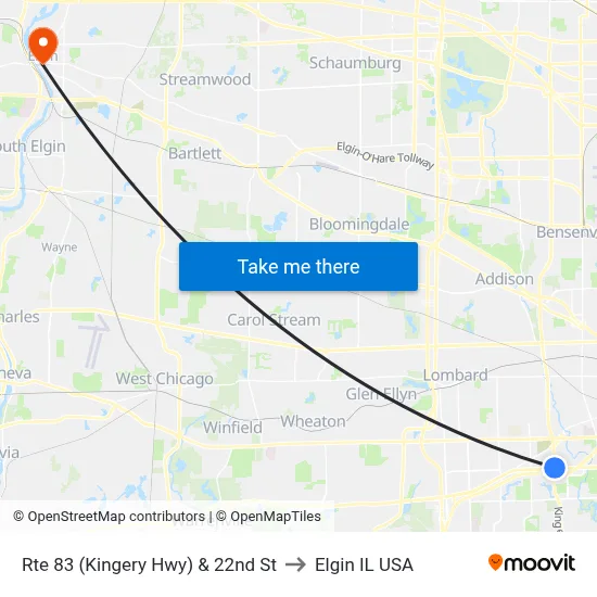 Rte 83 (Kingery Hwy) & 22nd St to Elgin IL USA map