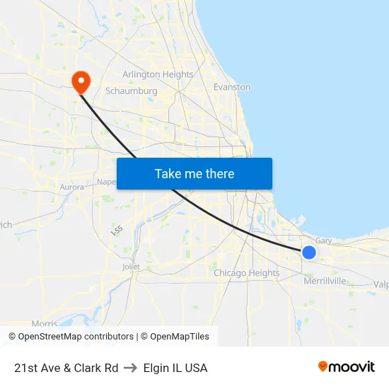 21st Ave & Clark Rd to Elgin IL USA map
