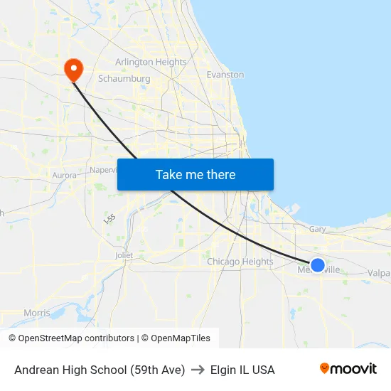 Andrean High School (59th Ave) to Elgin IL USA map
