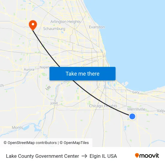 Lake County Government Center to Elgin IL USA map