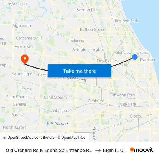 Old Orchard Rd & Edens Sb Entrance Ramp to Elgin IL USA map