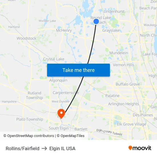 Rollins/Fairfield to Elgin IL USA map