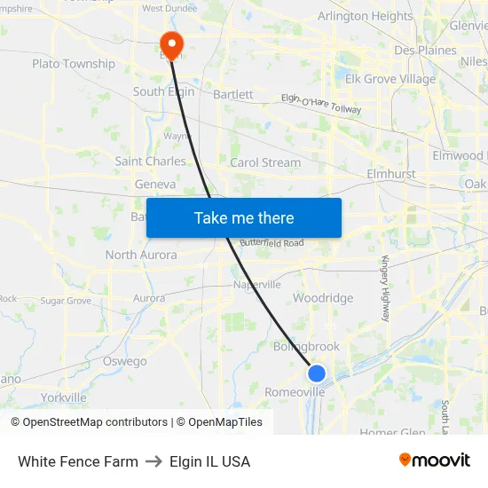 White Fence Farm to Elgin IL USA map