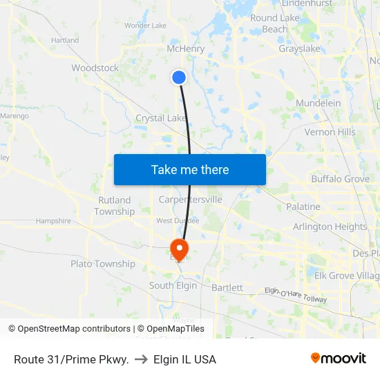Route 31/Prime Pkwy. to Elgin IL USA map