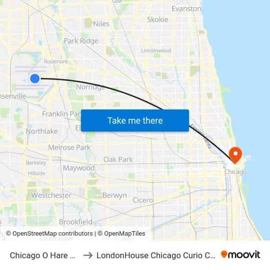 Chicago O Hare Airport ORD to LondonHouse Chicago Curio Collection by Hilton map