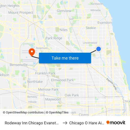 Rodeway Inn Chicago Evanston Lincolnwood to Chicago O Hare Airport ORD map