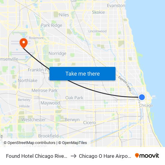 Found Hotel Chicago River North to Chicago O Hare Airport ORD map