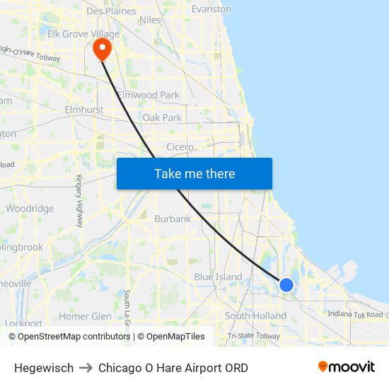 Hegewisch to Chicago O Hare Airport ORD map