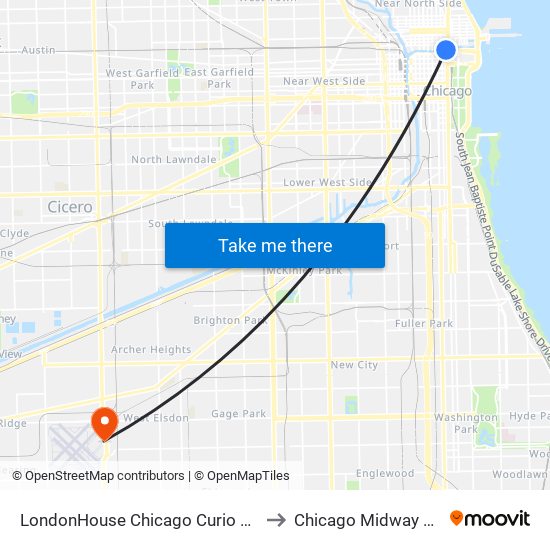 LondonHouse Chicago Curio Collection by Hilton to Chicago Midway Airport MDW map