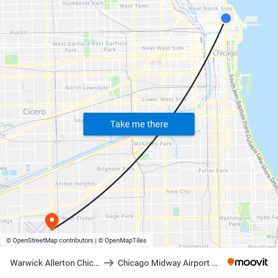Warwick Allerton Chicago to Chicago Midway Airport MDW map