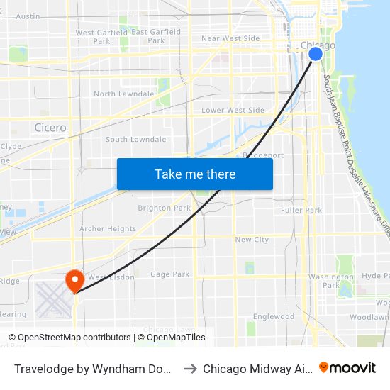 Travelodge by Wyndham Downtown Chicago to Chicago Midway Airport MDW map